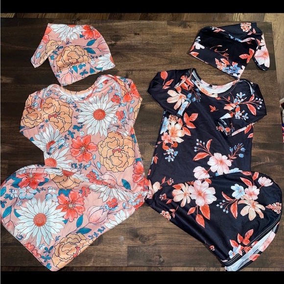 no brand Other - NWOT 0-6M Baby Girl Floral Swaddle Gowns w/ Matching Hats (2 Sets)